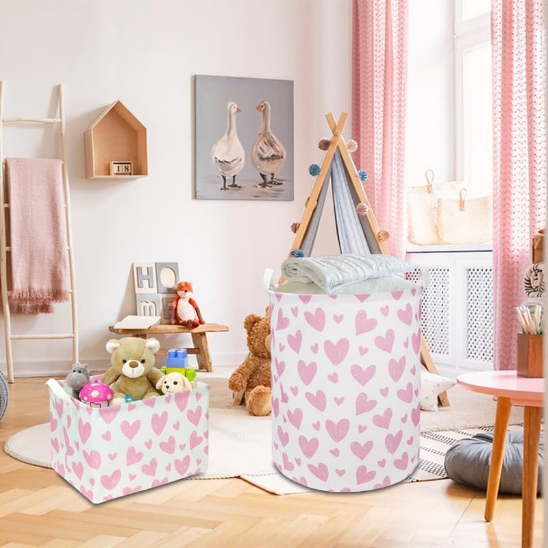 NTAOHAMPER Rectangular Pink Heart Fabric Storage Basket, Books Box, Lovely Storage Trunk, Room Decor, Gift Basket(Pink Heart) - Image 4